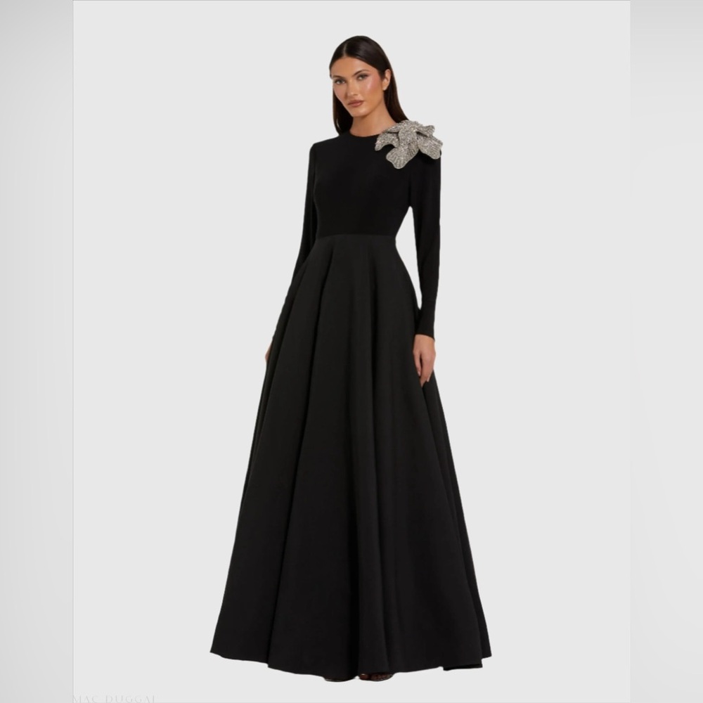 Mac Duggal Black Maxi Dress with Silver Accent